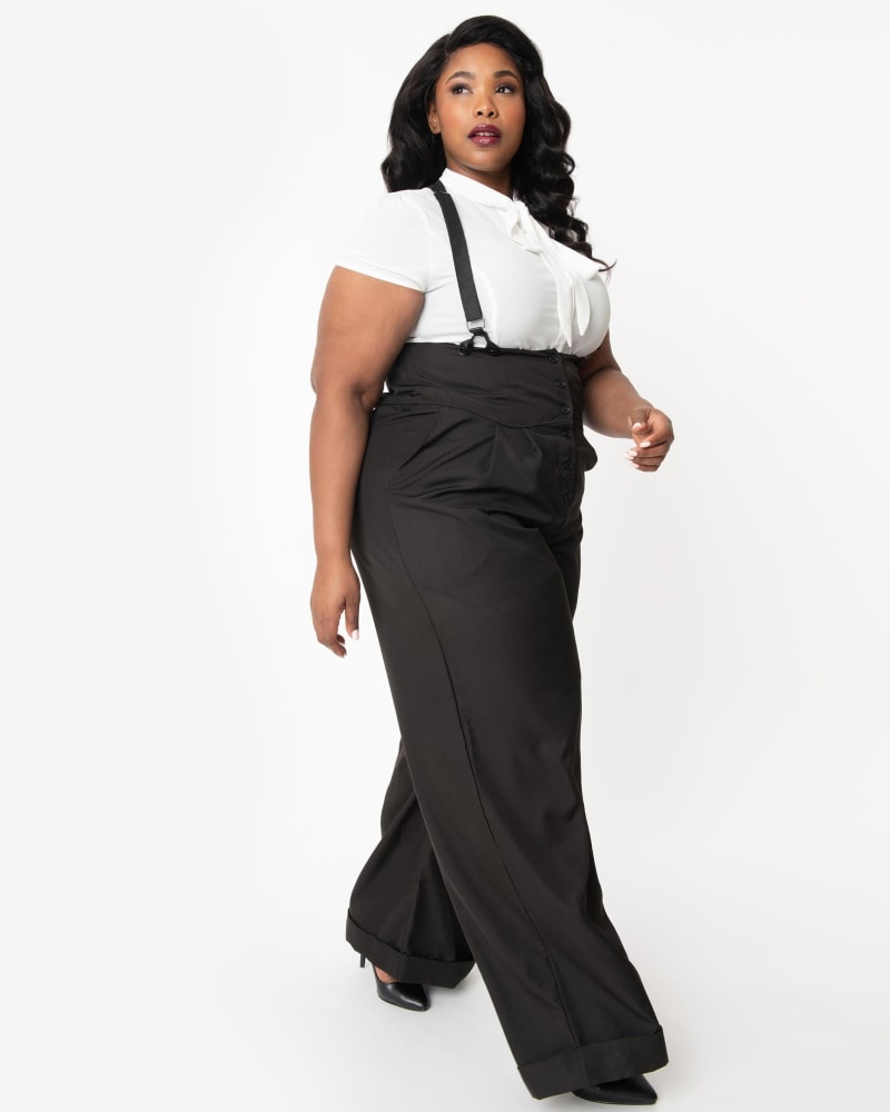 Unique Vintage Plus Size Black Thelma Suspender Pants | Black